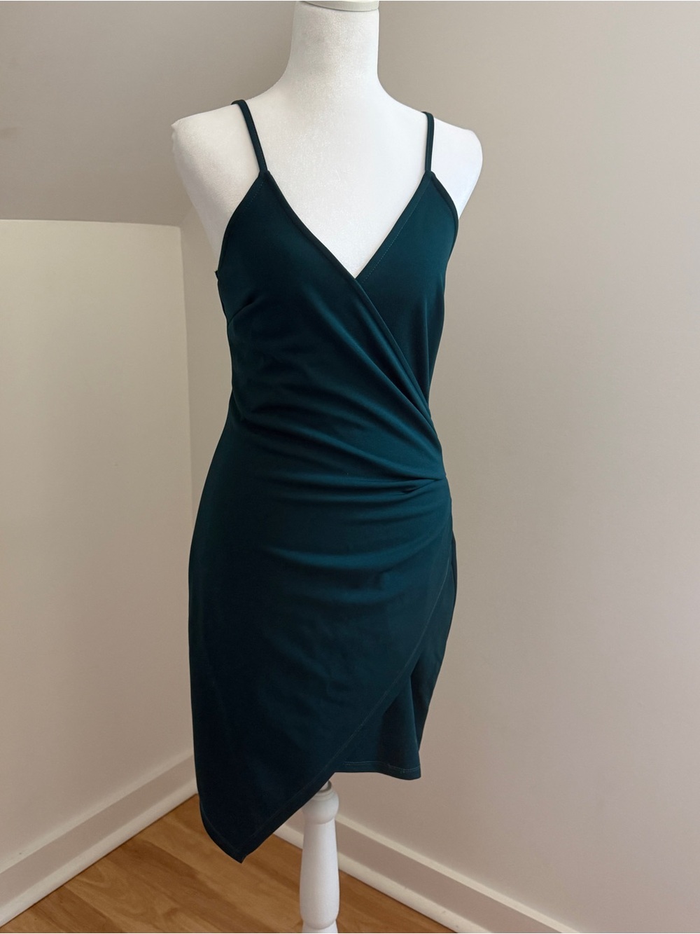 Deep green faux wrap party dress